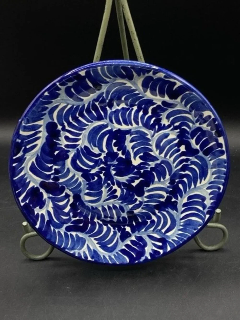 Talavera Pottery Mexican Folk Art 8” Blue Plate Salad Dessert Vintage A